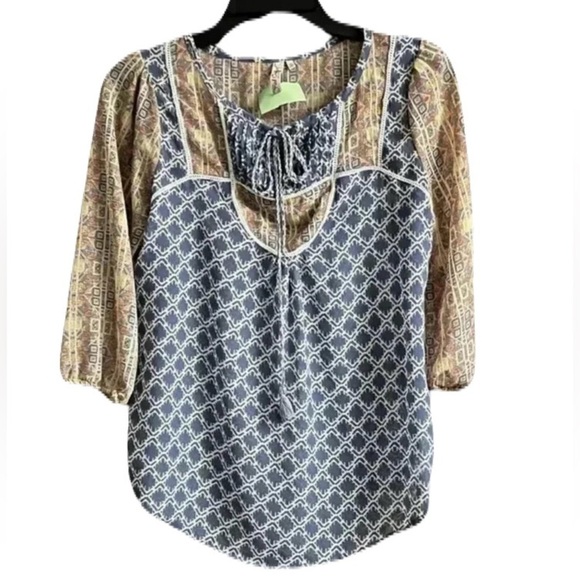 Red Camel Blue 3/4 Sleeve Tie Front Blouse Size XS - Picture 1 of 3